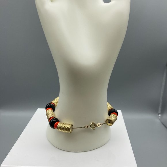 Vintage Germany Beaded Bracelet on Rolled Gold Chain, Retro Flair with Embossed - Picture 5 of 6